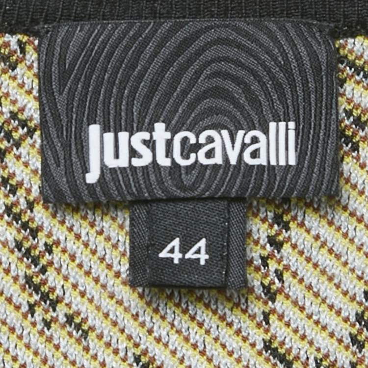 Pre Owned Just Cavalli Yellow/Brown Printed Knit and Crepe Short Mini Dress M