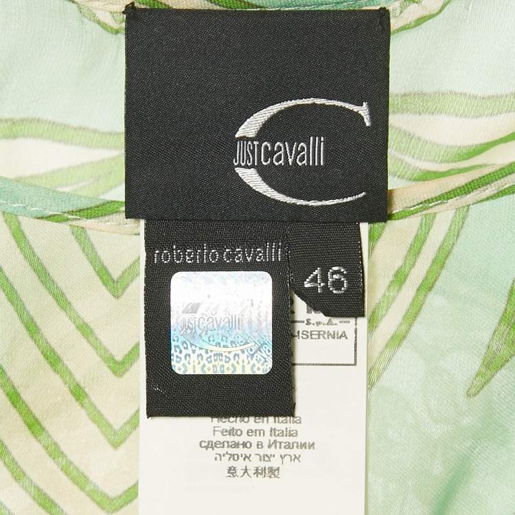 Pre Owned Just Cavalli Green Printed Lace Trim Silk Top L
