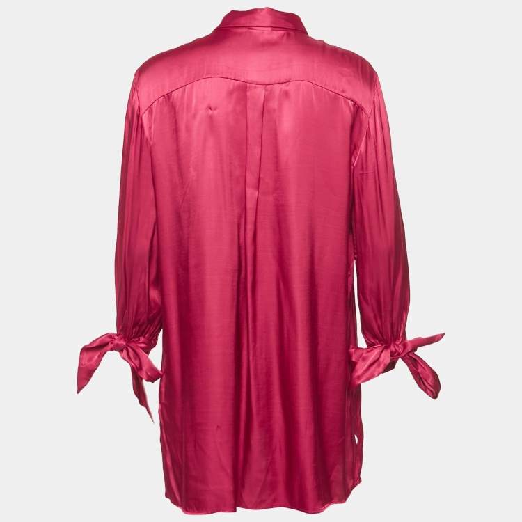 Pre Owned Just Cavalli Satin Pink Tie- Up Sleeve Shirt Blouse L