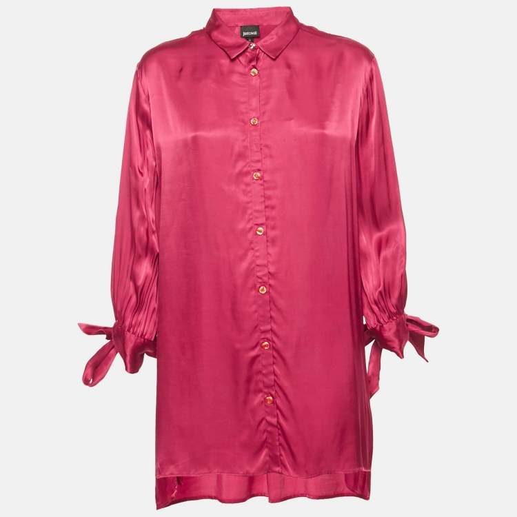Pre Owned Just Cavalli Satin Pink Tie- Up Sleeve Shirt Blouse L