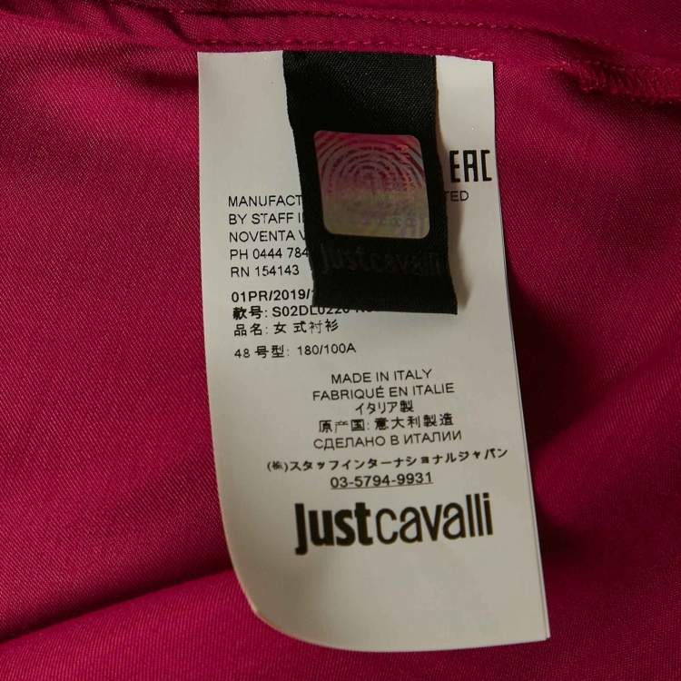 Pre Owned Just Cavalli Satin Pink Tie- Up Sleeve Shirt Blouse L