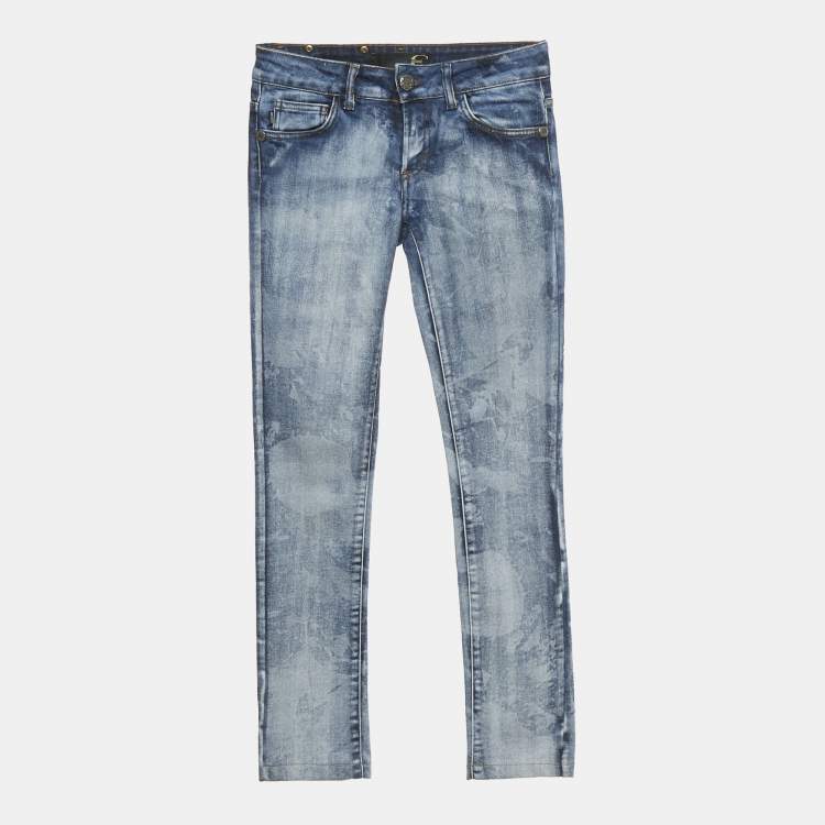 Pre Owned Just Cavalli Blue Patterned Denim Skinny Jeans S Waist 25"