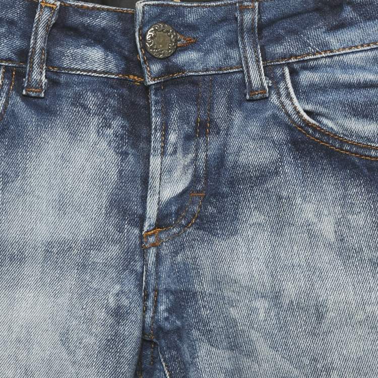 Pre Owned Just Cavalli Blue Patterned Denim Skinny Jeans S Waist 25"