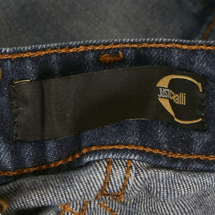 Pre Owned Just Cavalli Blue Patterned Denim Skinny Jeans S Waist 25"