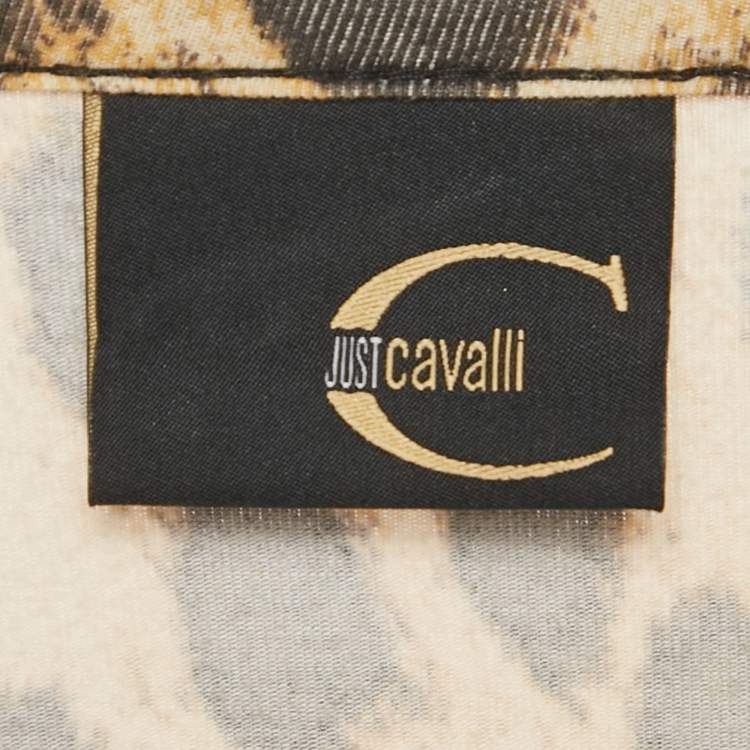 Pre Owned Just Cavalli Brown Animal Print Jersey Embellished Slim Fit Top L 