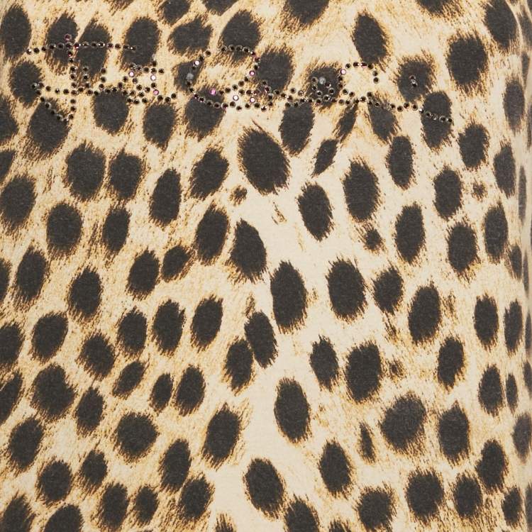 Pre Owned Just Cavalli Brown Animal Print Jersey Embellished Slim Fit Top L 