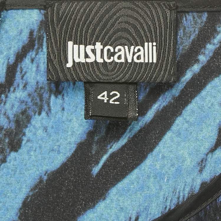 Pre Owned Just Cavalli Blue Animal Print Silk Long Sleeve Mini Dress M