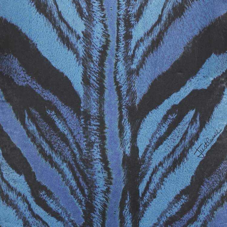 Pre Owned Just Cavalli Blue Animal Print Silk Long Sleeve Mini Dress M