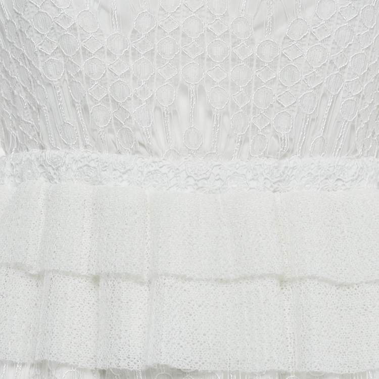 Pre Owned Just Cavalli White Lace Ruffle Detail Tiered Maxi Dress S