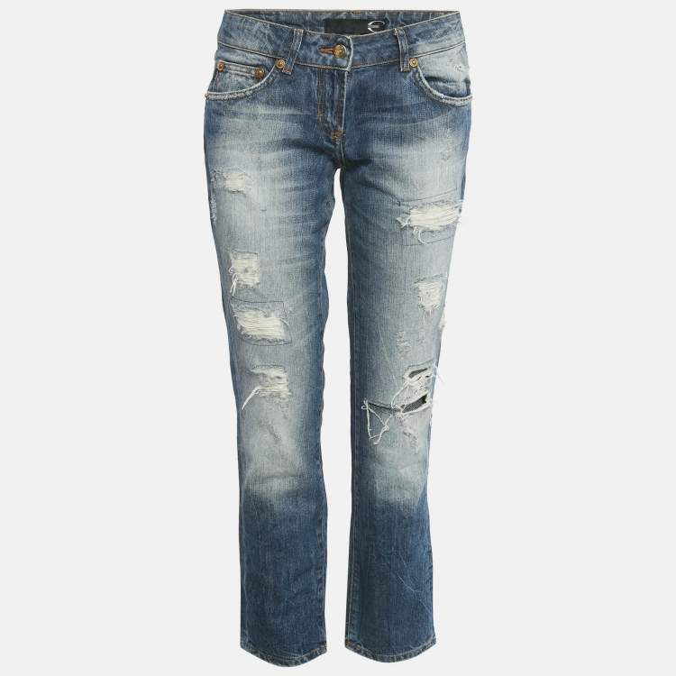 Pre Owned Just Cavalli Blue Stone Wash Denim Distressed Jeans M Waist 27" 