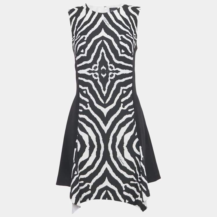Pre Owned Just Cavalli Black Animal Print Crepe Asymmetrical Short Dress M 
