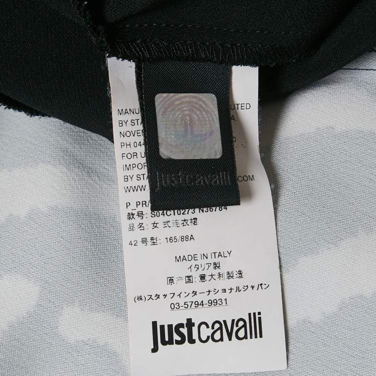 Pre Owned Just Cavalli Black Animal Print Crepe Asymmetrical Short Dress M 