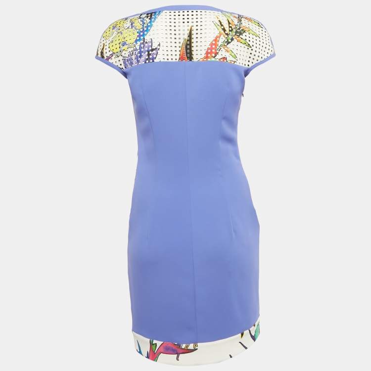 Pre Owned Just Cavalli Purple Floral Print Crepe Perforated Detail Mini Dress S