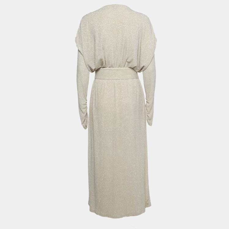 Pre Owned Just Cavalli Cream Lurex Knit Belted Maxi Dress L