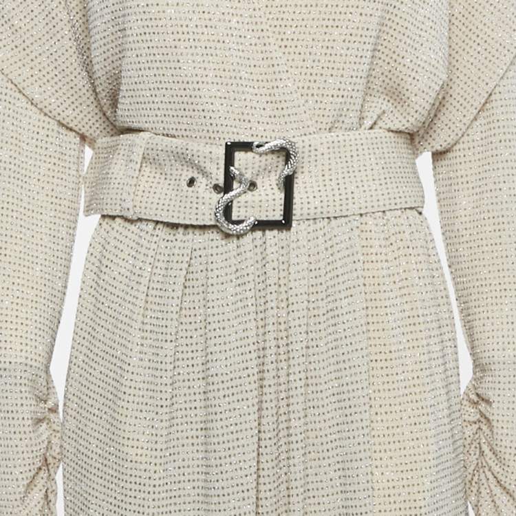 Pre Owned Just Cavalli Cream Lurex Knit Belted Maxi Dress L