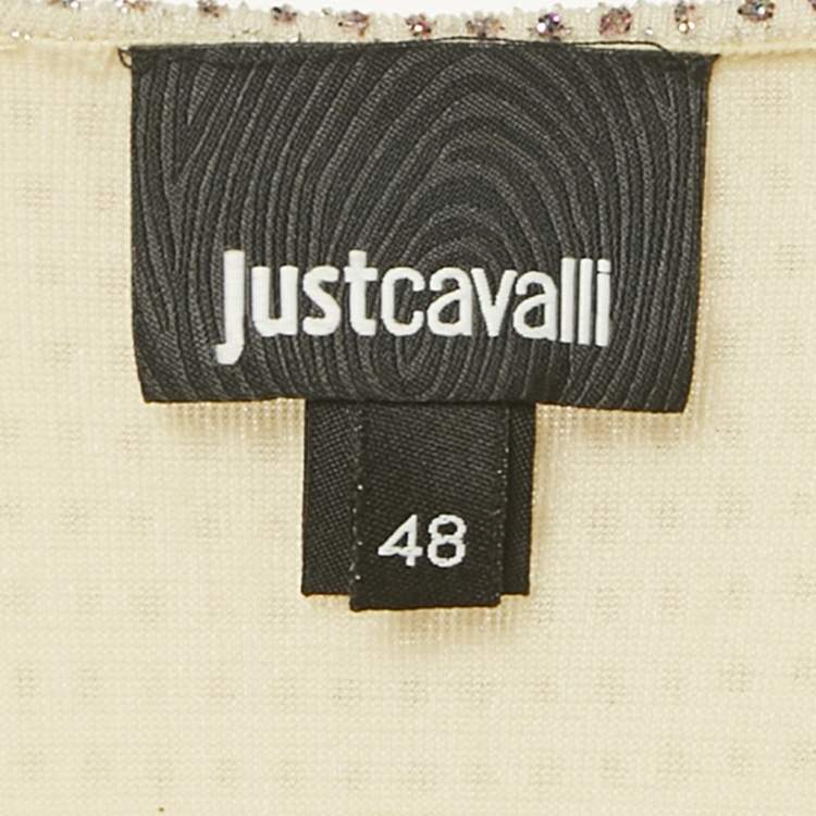 Pre Owned Just Cavalli Cream Lurex Knit Belted Maxi Dress L
