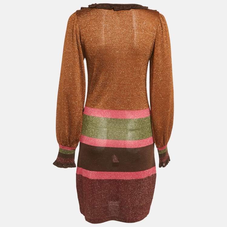 Pre Owned Just Cavalli Metallic Lurex Knit Ruffled Short Dress M