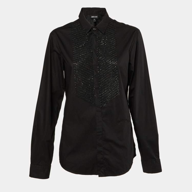 Pre Owned Just Cavalli Black Cotton Embellished Button Front Shirt L