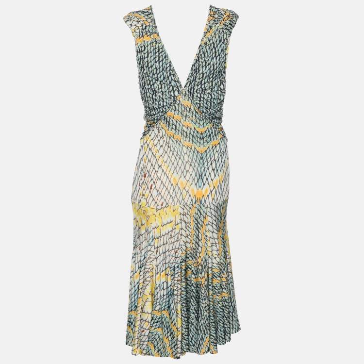 Pre Owned Just Cavalli Multicolor Printed Stretch Knit V Neck Sleeveless Midi Dress M