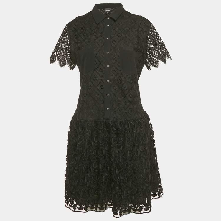 Pre Owned Just Cavalli Black Lace Embroidered Detail Mini Dress M