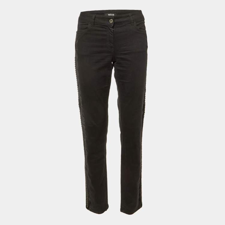 Pre Owned Just Cavalli Black Flock Print Denim Slim Fit Jeans M/Waist 34"