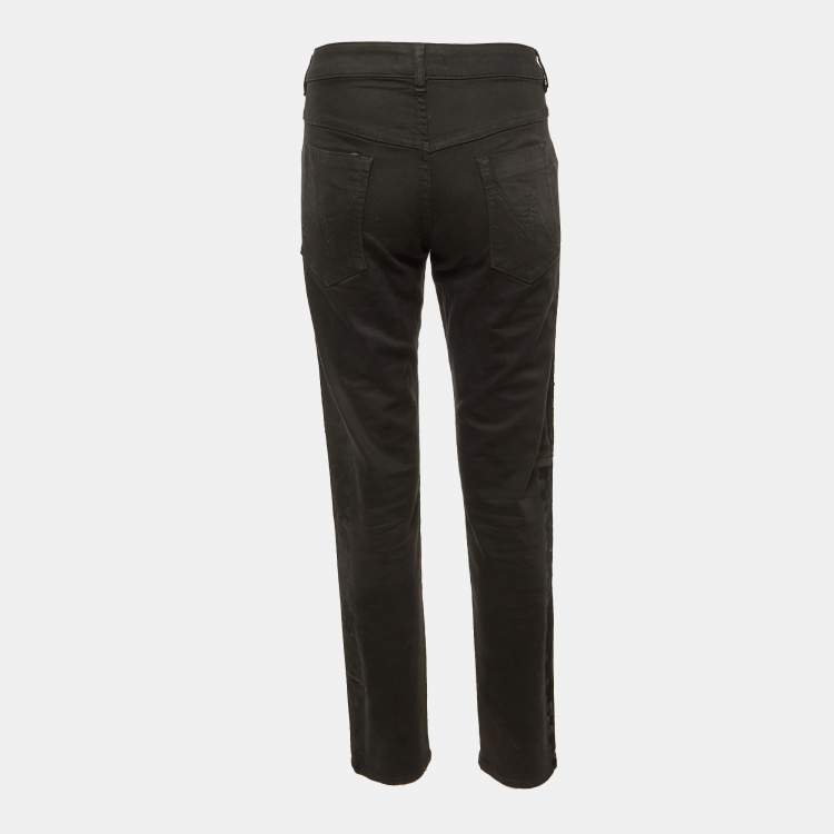 Pre Owned Just Cavalli Black Flock Print Denim Slim Fit Jeans M/Waist 34"