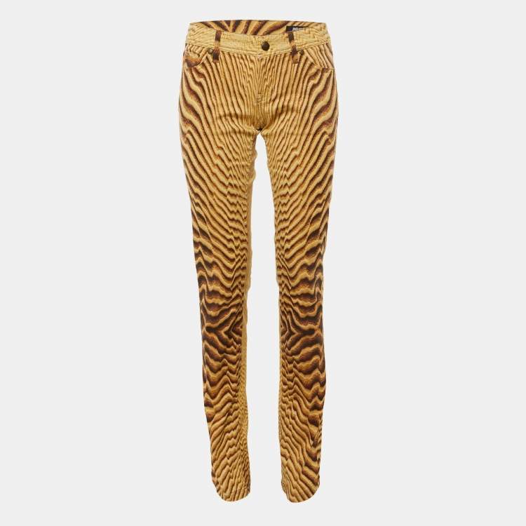 Pre Owned Just Cavalli Beige Animal Print Cotton Slim Fit Jeans M/Waist 31"