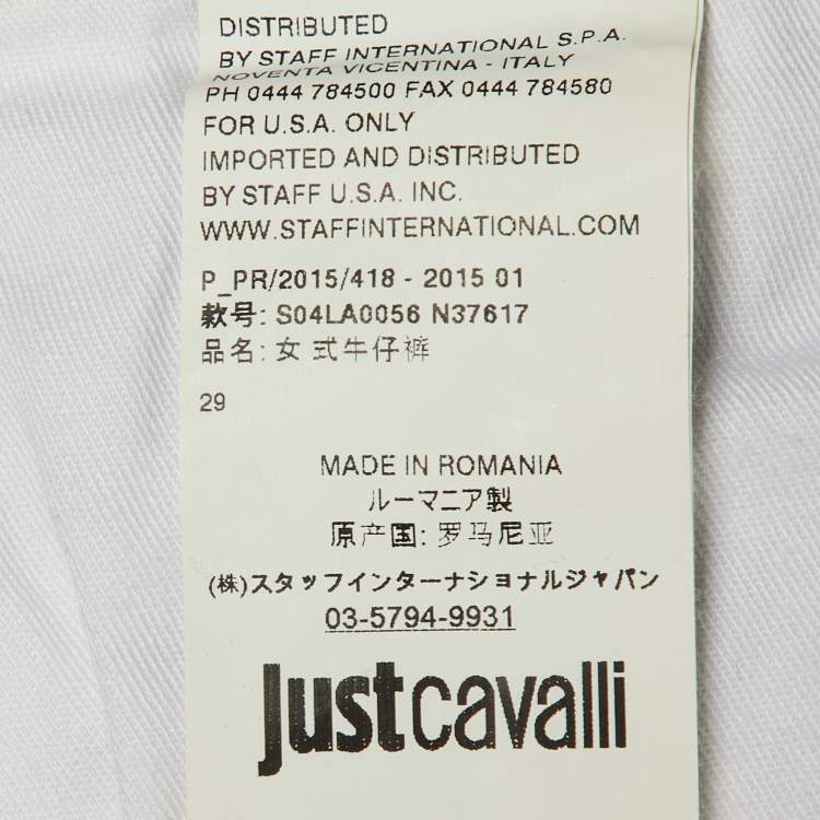 Pre Owned Just Cavalli White Scale Leaf Print Denim Skinny Jeans M/Waist 32"