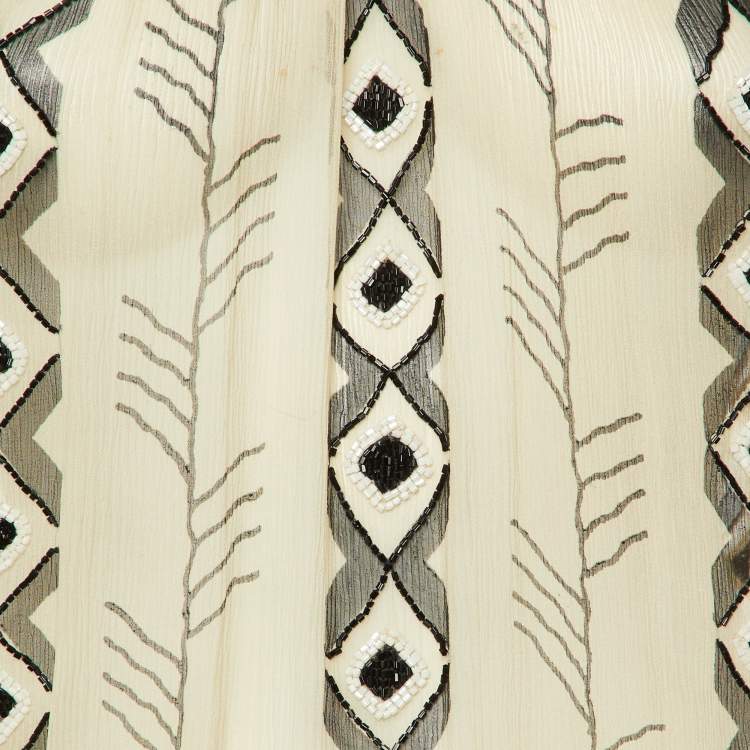 Pre Owned Just Cavalli Beige/Black Silk Embellished Sheer Halter Neck Top S