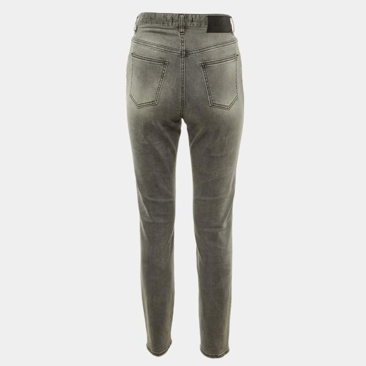 Pre Owned Just Cavalli Grey Denim Stud Embellished Slim High Waist Jeans M/Waist 30"