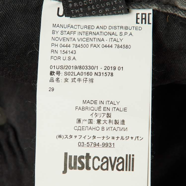 Pre Owned Just Cavalli Grey Denim Stud Embellished Slim High Waist Jeans M/Waist 30"
