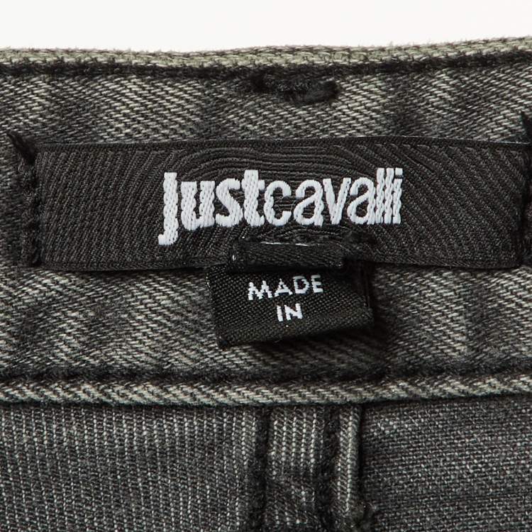 Pre Owned Just Cavalli Grey Denim Stud Embellished Slim High Waist Jeans M/Waist 30"