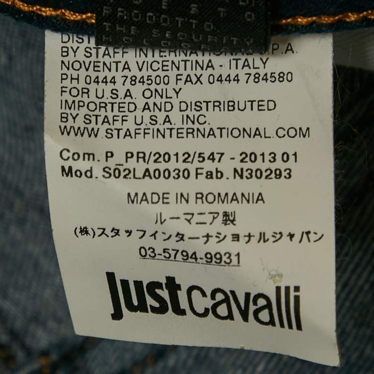 Pre Owned Just Cavalli Blue Embroidered Distressed Denim Jeans L Waist 32"