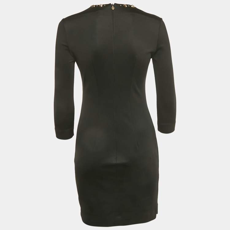 Pre Owned Just Cavalli Black Jersey Stud & Mesh Detail Mini Dress M