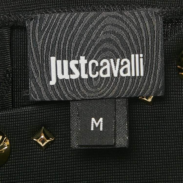 Pre Owned Just Cavalli Black Jersey Stud & Mesh Detail Mini Dress M