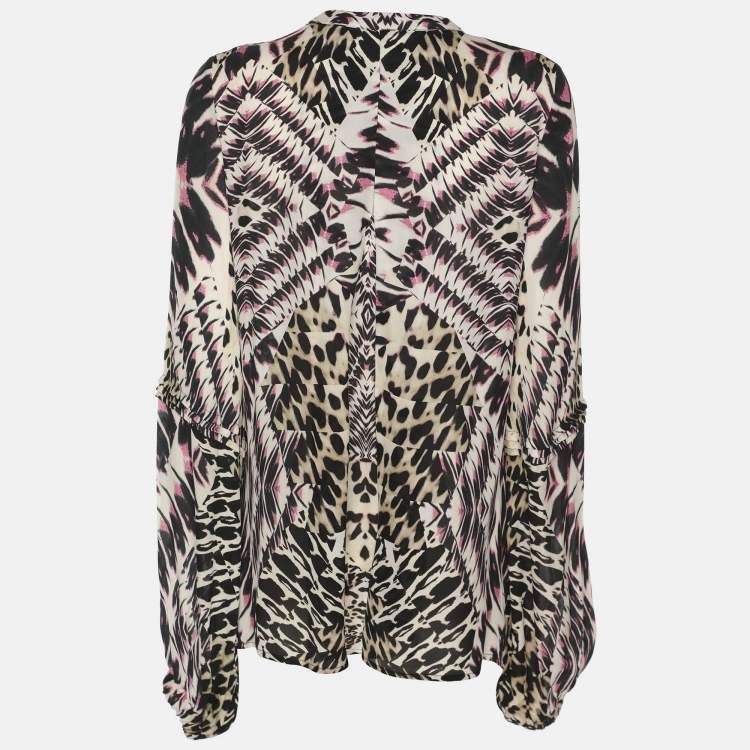 Pre Owned Just Cavalli Multicolor Printed Crepe Long Sleeve Tops S