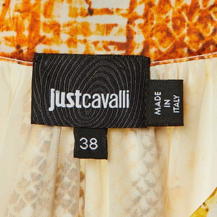 Pre Owned Just Cavalli Yellow Snakeskin Printed Georgette Mini Dress S