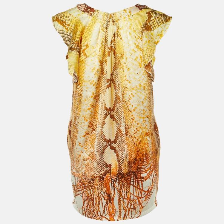 Pre Owned Just Cavalli Yellow Snakeskin Printed Georgette Mini Dress S