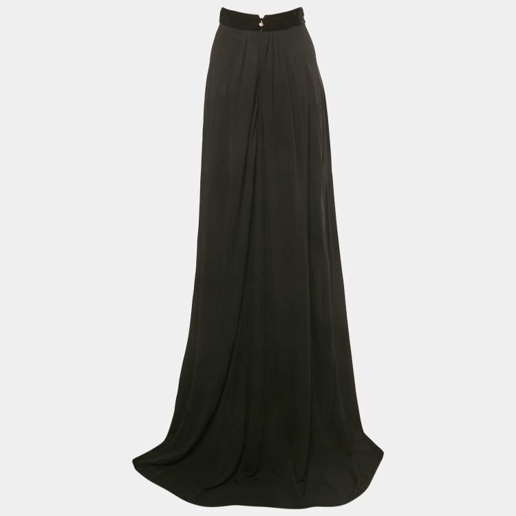 Pre Owned Just Cavalli Black Crepe Plisse Panel Maxi Skirt L