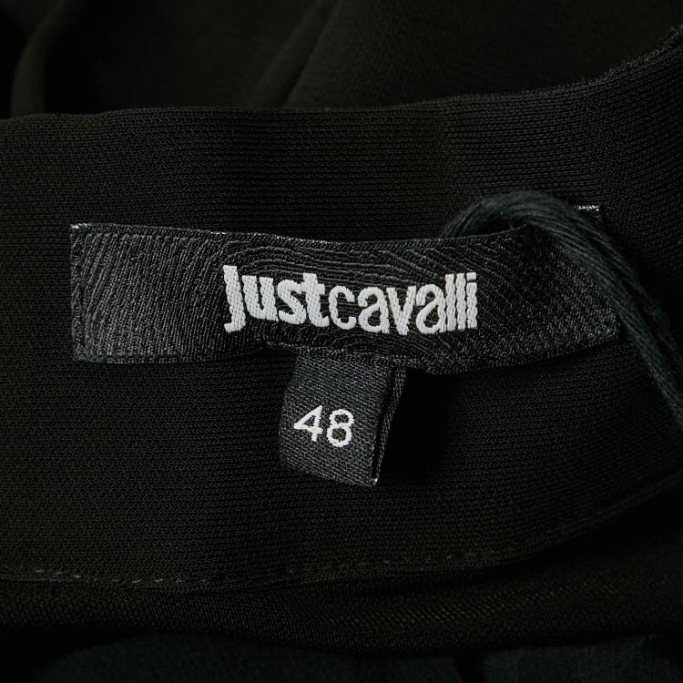 Pre Owned Just Cavalli Black Crepe Plisse Panel Maxi Skirt L