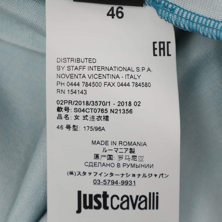 Pre Owned Just Cavalli Red Multicolor Printed Stretch Satin Long Sleeve V Neck Midi Dress L