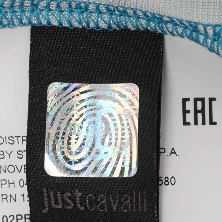 Pre Owned Just Cavalli Red Multicolor Printed Stretch Satin Long Sleeve V Neck Midi Dress L