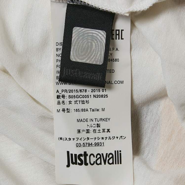 Pre Owned Just Cavalli White Printed Embellished Jersey T-Shirt M