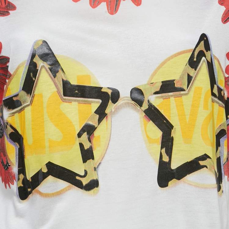 Pre Owned Just Cavalli White Printed Embellished Jersey T-Shirt M