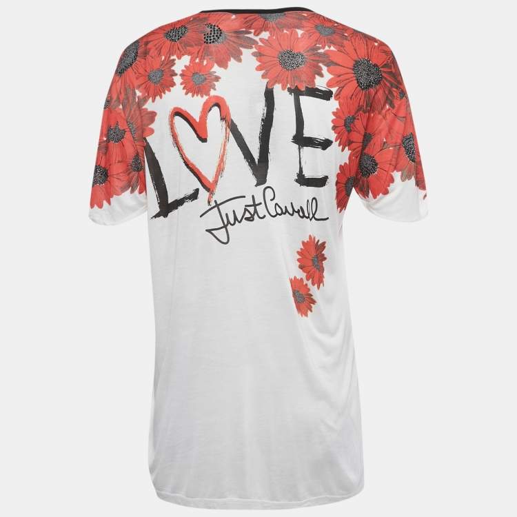 Pre Owned Just Cavalli White Printed Embellished Jersey T-Shirt M