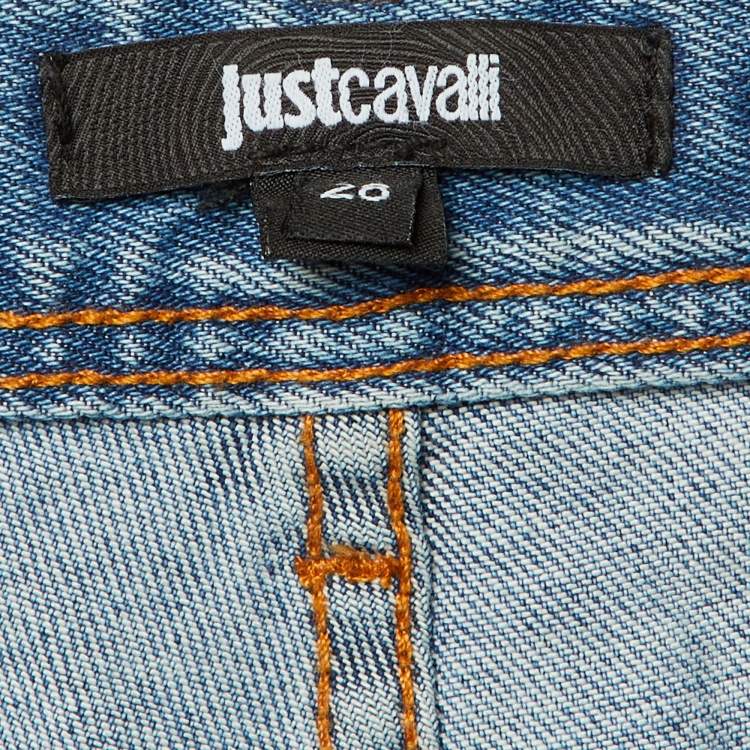 Pre Owned Just Cavalli Blue Doodle Print Denim Slim Fit Jeans M/Waist 30"