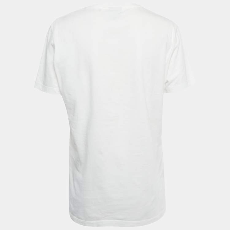 Pre Owned Just Cavalli White Printed Cotton Distressed V-Neck T-Shirt L 