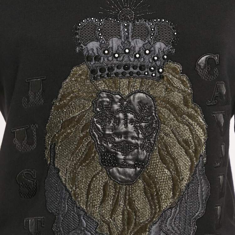 Pre Owned Just Cavalli Black Lion Embossed Cotton Sweatshirt S