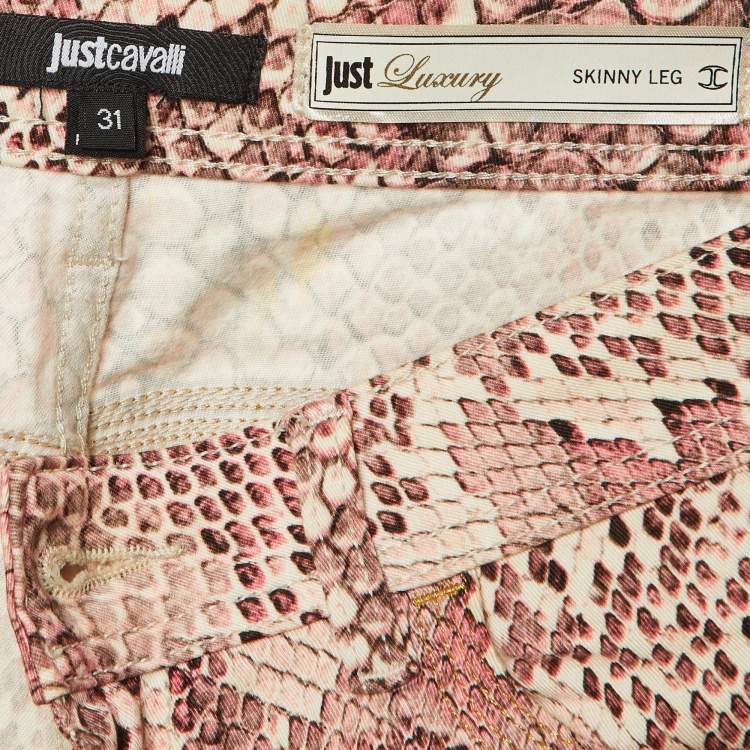 Pre Owned Just Cavalli Pink Animal Print Denim Skinny Fit Jeans L Waist 31"