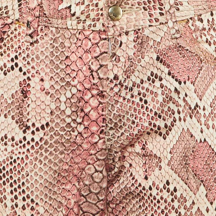 Pre Owned Just Cavalli Pink Animal Print Denim Skinny Fit Jeans L Waist 31"